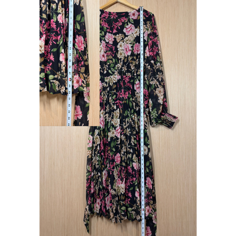 NEW Baltic Born Laurie Black Floral Midi Dress Womens 1X Pleated Lined Romantic - Picture 9 of 12
